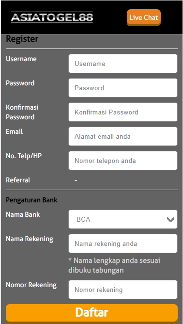 Form Pendaftaran AsiaTogel88 Form Pendaftaran